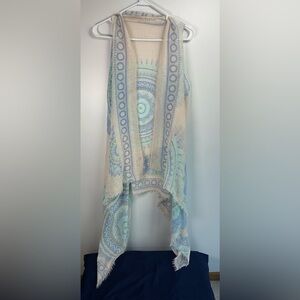 Blue and Green Mandala Wrap Vest with Fringe Boho Festival